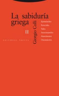 Portada de Giorgio Colli La sabiduría griega Volumen 2 Editorial Trotta