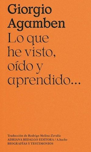 Portada de Giorgio Agamben Lo que he visto oído y aprendido Editorial Adriana hidalgo